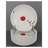 8 Pc Lot 9" Over & Back Plates W/ Tomato Pattern