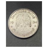 3rd Reich  5 Reichsmarks 1934 Silver Coin 13.8g