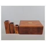 Vintage Wooden Dresser Box W/ 3 Matching Candles