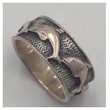 Sterling Silver Sz 6 Dolphin Wide Band Ring 4.8g