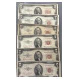 Lot Of 6 - $2 Red Seal Bearer Notes