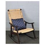 Natural Woven Solid Wood Rocker W/ Accent Pillow