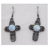 Sterling Silver Ethiopian Opal Cross Earrings