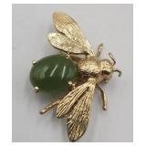 14k Yellow Gold Jade Insect Bee Wasp Pendant