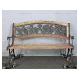 Wooden Bench W/ Cast Iron Frame & Back