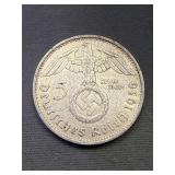 1936 Third Reich 5 Reichmarks Silver Coin 13.73g
