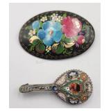 Vtg Russian/ukrainian Hand Painted Flowers On