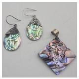 Sterling Silver Abalone Pendant And Earrings