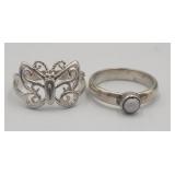 2 X Bid Sterling Silver Rings Tw 6.0g Sz 7 & 8