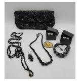 Vintage Black Beaded Fold Over Purse ( Hong Kong)