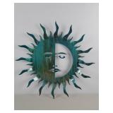 Sun And Moon Face Teal Metal Wall Art