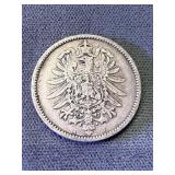 Beautiful 1885 Germany Silver 1 Mark Coin