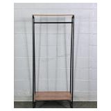 Metal Frame Garment Rack W/ 2 Mfg Wood Shelves