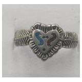 Native American Turquoise Coral Chip Ring Sz 6