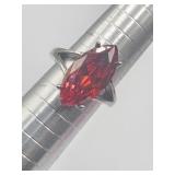Red Stone Sparkling Statement Ring Sz 9