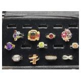 11 Rhinestone Ring Lot  All Look New Assorted