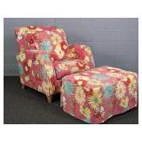 Floral Print Upholstered Chair W/ Ottoman