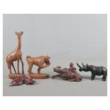 5x The Bid Carved Wood Animal Figurines