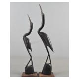 2x The Bid Carved Wood Crane Figures