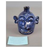 Double Creek Pottery Blue Glaze Stoneware Face Jug