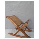 Vintage Wooden Rocking Footrest W/ Woven Back