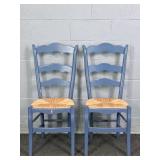2x The Bid Painted Wood Rush Bottom Accent Chairs