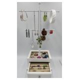 Jewelry Stand And Box With Jewelry Contents