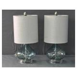 Pair Decorative Glass Table Lamps W/ Shades