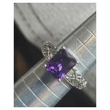 .925 Hallmarked Purple Stone Ring Sz 6