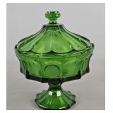 Emerald Green Glass Footed Compote W/ Lid