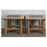 2x The Bid Solid Oak Slate Top Side Tables