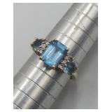 14k Yellow Gold Aquamarine Diamond Ring Sz 6.25