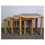 Set Of 3 Solid Oak Slate Top Nesting Side Tables
