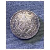 1949 Cuba 20 Centavos .900 Silver 4.89g