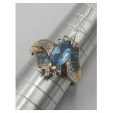 10k Yellow Gold Diamond Aquamarine Sz 6.5 Ring Tw