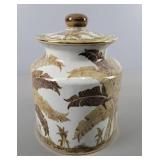 White Ceramic Ginger Jar W/ Gold Palm Leaf