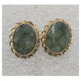 14k Yellow Gold Jade Pierced Earrings Tw 1.4g