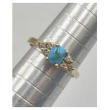 14k Yellow Gold Turquoise Diamond Ring Sz 7 Tw