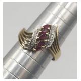 14k Yellow Gold Ruby Diamond Ring Sz 6 Tw 2.6g