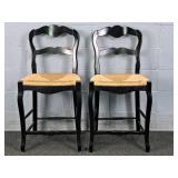 2x The Bid Painted Solid Wood Rush Bottom Stools