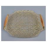 Mid-century Wood Handle & Glass Tray