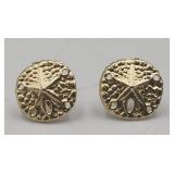 14k Yellow Gold Sand Dollar Pierced Earrings
