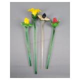 4x The Bid Art Glass Flowers