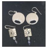 2 Pair Sterling Silver Pierced Earrings Tw 10.1g