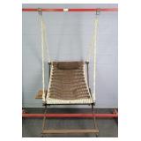 Vintage Comfy Macrame & Oak Hanging Hammock Chair