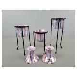 5 Pc Vintage Purple Maine Porcelain Candle Holders