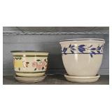 2x The Bid Ceramic Planters With Drip Trays