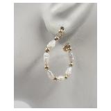14k Yellow Gold Freshwater Pearl Hoop Pierced