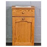 Oak Tilt Out Trash Bin Cabinet W/ Storage Drawer
