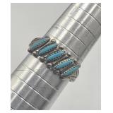 Sterling Silver Navajo Turquoise Art Signed Sz 9